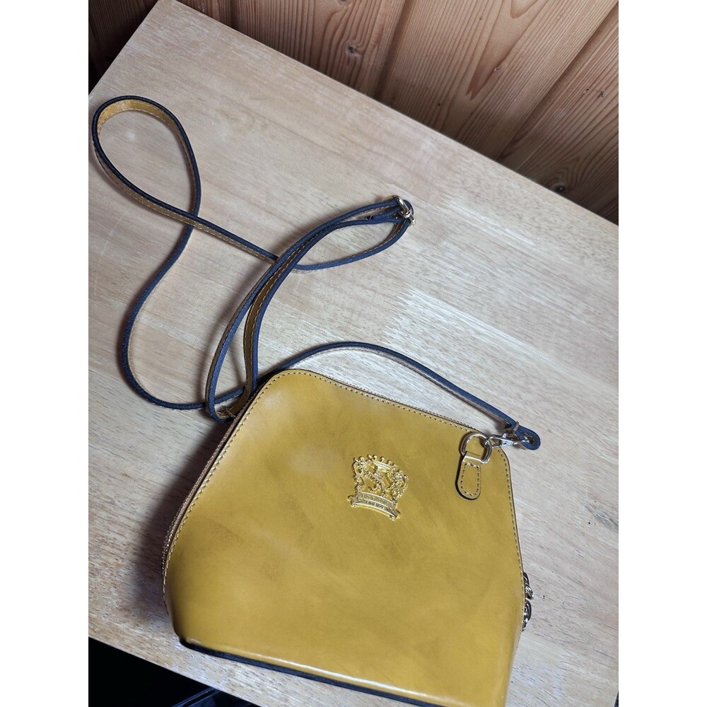Pratesi Firenze Mustard Yellow Leather Dome Crossbody Bag Made in Italy